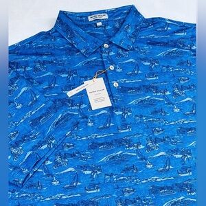 Peter Millar Italian Escape Large Maritime Print Golf Polo Summer Comfort NWT